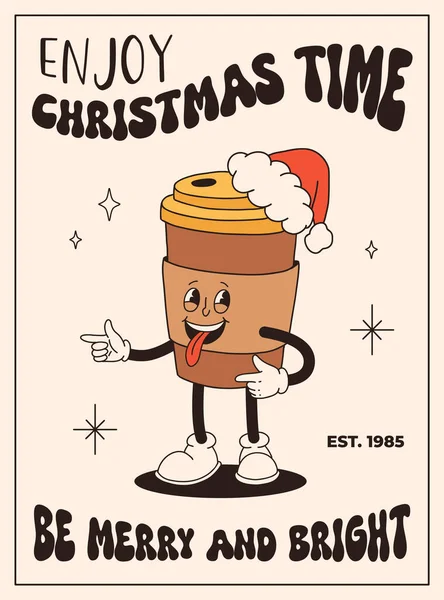 Funny Retro Cartoon Christmas Character Groovy Funky 50S 60S 70S — Stock Vector