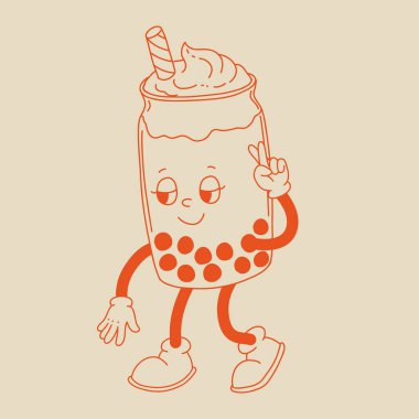 Sevgililer Günü 'nde komik klasik karakterler. Mutlu ve neşeli retro. Eski 60 'ların animasyonları, harika çizgi film karakterleri kahve ve tatlı, çörek, kek, espresso, latte, kakao, kek. mevcut.