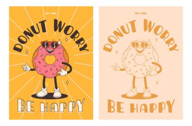 Fast food posterleri. Sokak yemekleri karakterli eski moda kartlar. Süper hamburgerli broşür, patates kızartması, soda, dondurma, çörek, turta, paket kahve, sandviç. Fast food teslimatı