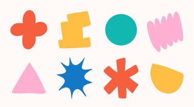 Soyut bulut ve çiçek şekilleri çıkartma paketi. Harika bir çiçek, baloncuk, yıldız, döngü, modaya uygun 90 'lar çizgi film tarzı dalgalar. Çiçek ve leke elementleriyle vektör illüstrasyonuName.