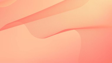 Soyut arka plan vektörü turuncu, şeftali tüyü ve düğün tasarımı için dinamik dalgalar. Şebeke dalgalı çizgileri olan fütüristik fon. Çizgili kaliteli şablon ve gradyan ağ pankartı, poster.