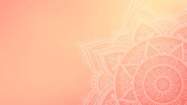 Rüya gibi şeftali tüyü gradyan arka planda yuvarlak mandala. Mandala şeklinde şeffaf ağ deseni. Çiçek desenli mandala. Pastel Yoga şablonu.