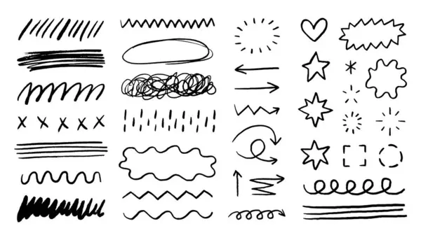 Scribble Doodle Подчеркивает Набор Форм Линии Акцента Ручной Штрих Кисти — стоковый вектор