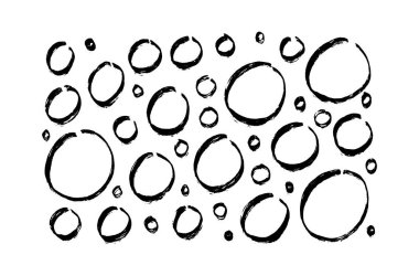 Dalgalı ve girdaplı fırça darbeleri vektör deseni. Siyah el yazması karalamalar, soyut mürekkep arkaplanı. Fırça darbeleri, lekeler, çizgiler, kıvrımlar. Soyut grunge karalamaları duvar kağıdı tasarımı