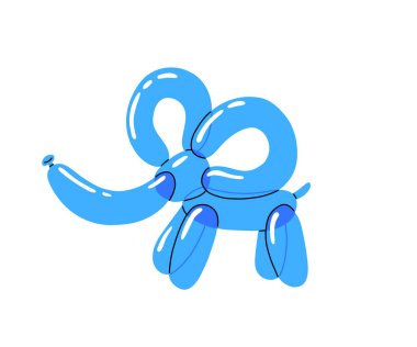 Parlak mavi bir fil balonu. Şirin bir fil şeklinde kabarcık bir hayvan. Beyaz arkaplanda izole edilmiş şirin vektör illüstrasyonu.