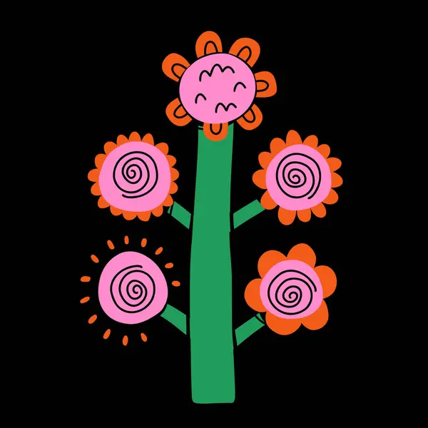 Vektor Ilustrasi Dengan Abstrak Bunga Musim Semi Lucu Dan Daun - Stok Vektor