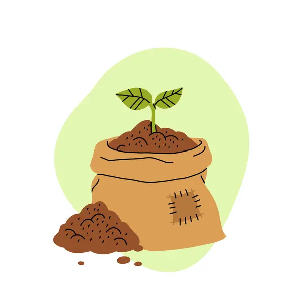 Ikon Rata Kartun Dari Tema Kompos Organik Peralatan Kebun Sekantong - Stok Vektor