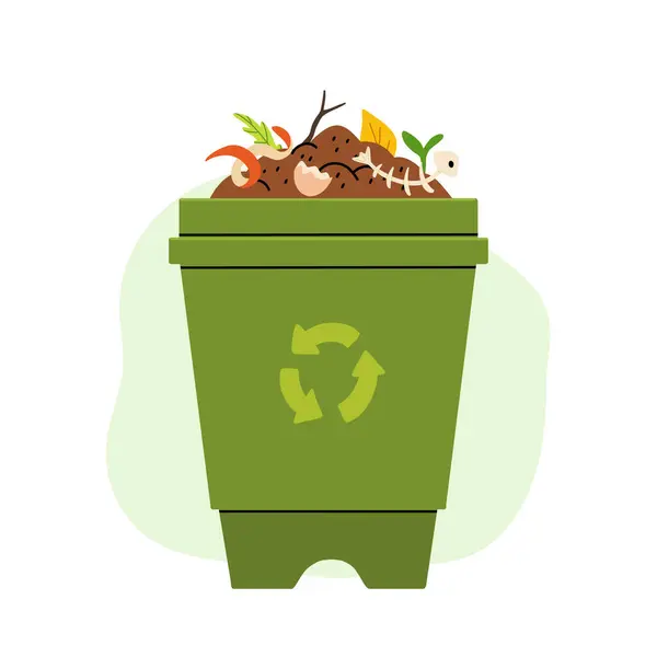 Tegneserie Flatt Ikon Organisk Kompostering Tema Hageverktøy Kompostpose Jord Matavfall – stockvektor