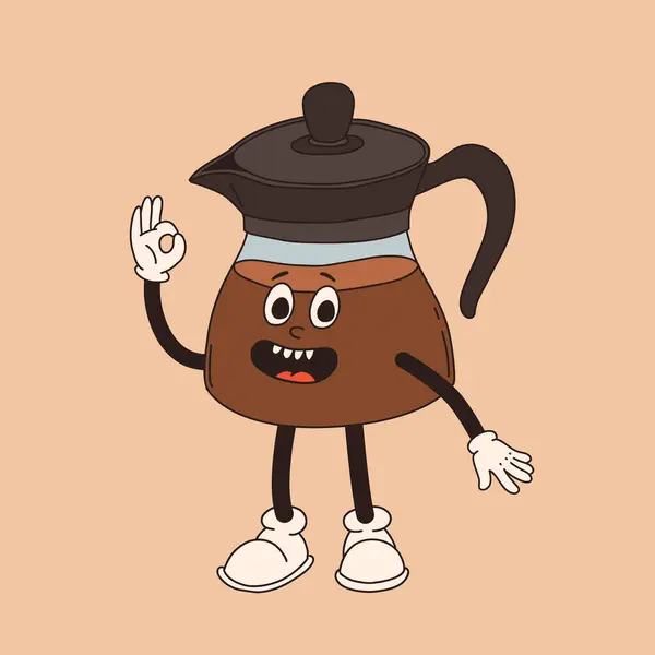 Retro Tegneserie Kaffekopp Karakter Mug Mascot Forskjellige Poser 60S 70S royaltyfrie gratis stockillustrasjoner