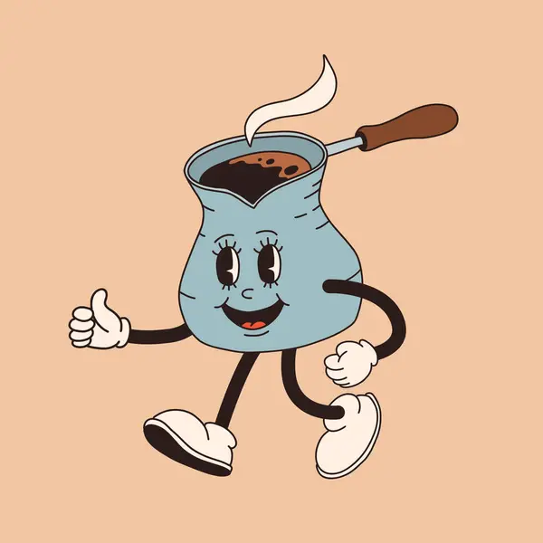 Retro Tegneserie Kaffekopp Karakter Mug Mascot Forskjellige Poser 60S 70S stockvektor