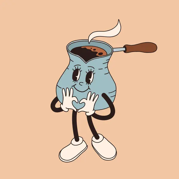 Karakter Cangkir Kopi Kartun Retro Maskot Mug Dalam Pose Yang - Stok Vektor