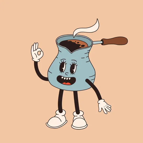 Personagem Retro Desenho Animado Xícara Café Mascote Caneca Poses Diferentes — Vetor de Stock