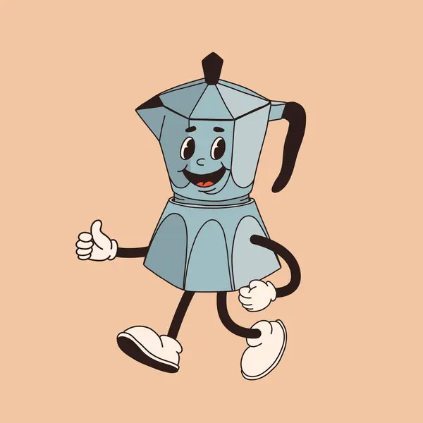 Personaje Retro Taza Café Dibujos Animados Taza Mascota Diferentes Poses — Vector de stock