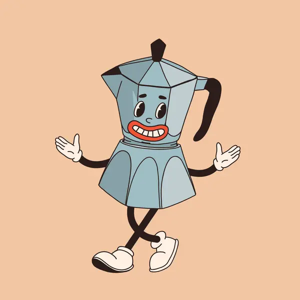 Retro Tegneserie Kaffekopp Karakter Mug Mascot Forskjellige Poser 60S 70S stockillustrasjon