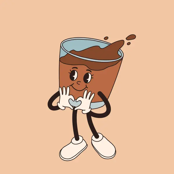 Personaje Retro Taza Café Dibujos Animados Taza Mascota Diferentes Poses — Vector de stock