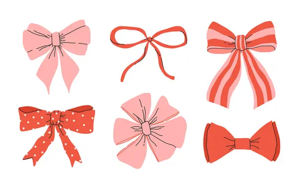 Set Dari Berbagai Busur Pita Hadiah Bowknots Dengan Gambar Tangan Grafik Vektor