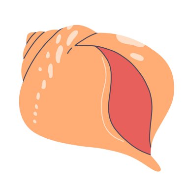 Deniz kabuğu çizgi film ikonu. Okyanus egzotik deniz kabuğu deniz kabuğu yumuşakçaları, deniz sarmalı salyangoz koleksiyonu. Tropik deniz kabukları. Beyaz arka planda modern düz stil izole edilmiş. Vektör illüstrasyonu