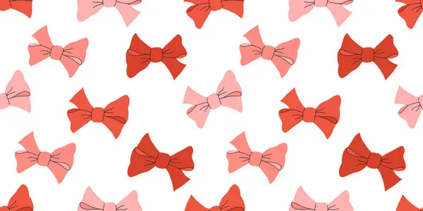 Verschiedene Rosa Und Rote Bogenknoten Krawatten Geschenkschleifen Handgezeichnete Trendige Vektorillustration Stockillustration