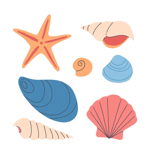 Sea Shell Cartoon Icon Ocean Exotic Underwater Seashell Conch Aquatic Vector Graphics