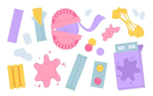 Bubble Gum Kaubonbons Bunte Süße Snacks Packung Für Kinder Isoliert Stockvektor