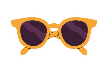 Güneş gözlüğü ikonu. Retro çerçeveli güneş gözlüğü, klasik moda. Düz tasarım, karikatür el çizimi, vektör çizimi. Yazdırma şablonu.