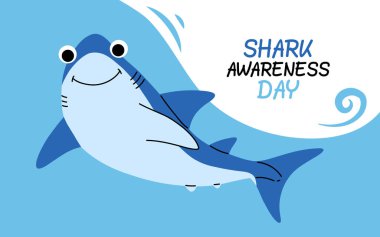 Köpekbalığı farkındalığı günü için kutlama şablonu. Köpekbalığı farkındalık günü vektör şablonu. Köpekbalığı vektör tasarımı. Düz köpekbalığı tasarımı. balık silueti.