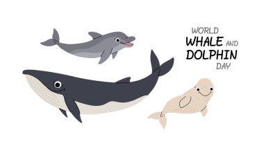 Dünya balinaları ve yunuslar kutlama için bir şablon tasarladılar. Balina ve yunusların uluslararası farkındalık günü vektör şablonu. balina vektör tasarımı.
