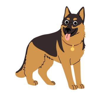 Köpek hareket halinde. Farklı köpek türleri. Aktif köpek yavruları labrador retriever, beagle, shih tzu, chihuahua, bulldog Shepherd ve pug. Düz vektör çizimleri beyaz arkaplanda izole edildi