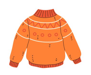 Samimi sonbahar süveterleri, eşarplar, çoraplar ve sıcak aksesuarlar. Sonbahar kıyafetleri, hırka, bere takımı. Vektör eli çizilmiş düz çizgi film koleksiyonu illüstrasyonu