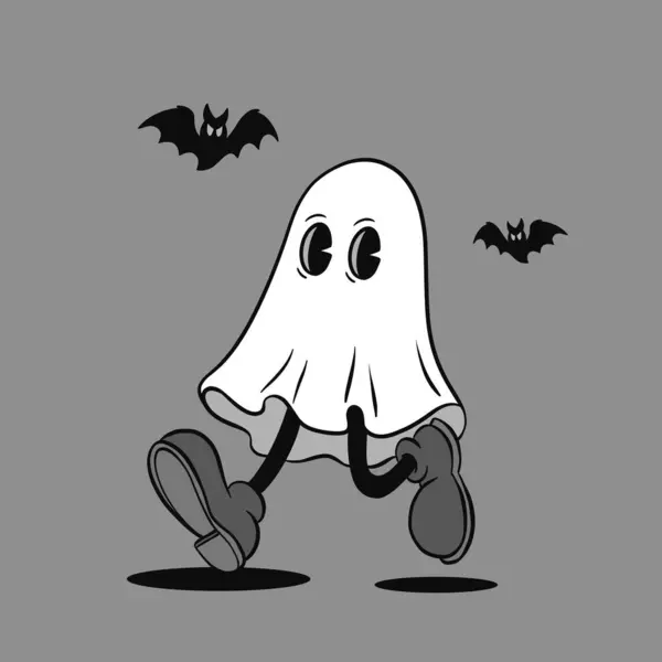 Eski moda Cadılar Bayramı maskotu seti. İzole edilmiş çizgi film karakterleri komik karakterler, Jack o fener, mumlu hayalet ve iskelet, parti gecesi kutlamalarında ürkütücü ve komik ifadeli.