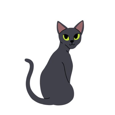 Çeşitli pozlardaki düz çizgi film karakterleri beyaz arka planda izole edilmiş. Oturan, ayakta, dinlenen, oynayan kedilerin vektör koleksiyonu.