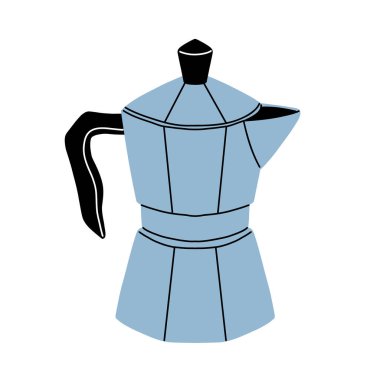 Kahve makineleri. Fransız basın filtresi ve Türk kahvesi, chemex, moka pot. Sabah enerji içecekleri için kafe ya da fırın ekipmanı, düz çizgi film vektörü seti.