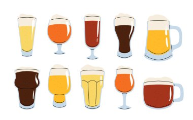 Bira türleri. Bira türleri için görsel bir kılavuz. Bira önerilen gözlük türleri. Vektör çizim