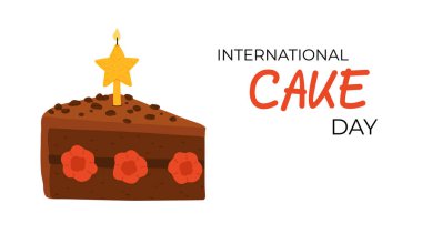 Pasta dilimi beyaz arka planda izole edilmiş. Vektör kartpostallar. Uluslararası pasta günü.