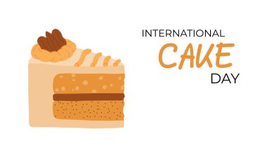 Pasta dilimi beyaz arka planda izole edilmiş. Vektör kartpostallar. Uluslararası pasta günü.