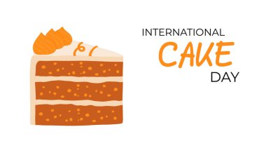 Pasta dilimi beyaz arka planda izole edilmiş. Vektör kartpostallar. Uluslararası pasta günü.