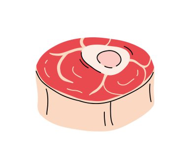 Çiğ et ürünleri. Taze biftek, çiğ domuz eti, düz vektör çizim seti. Kasap dükkanı ürünleri