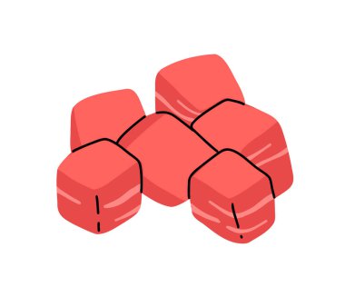 Çiğ et ürünleri. Taze biftek, çiğ domuz eti, düz vektör çizim seti. Kasap dükkanı ürünleri