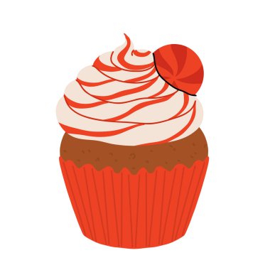 Noel süslemeli Noel kekleri. Noel Baba şapkası, Noel ağacı, kardan adam, nane şekeri ve krema. Mutlu noeller. Xmas Şekerleri Vektör illüstrasyonları.