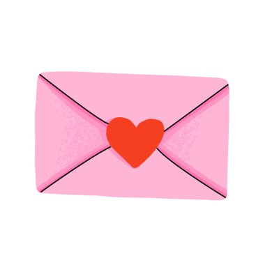 Love letter vector. Pink envelope with heart inside. Love clipart, valentine element in cartoon style isolated on white background. clipart