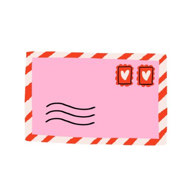 Love letter vector. Pink envelope with heart inside. Love clipart, valentine element in cartoon style isolated on white background. clipart