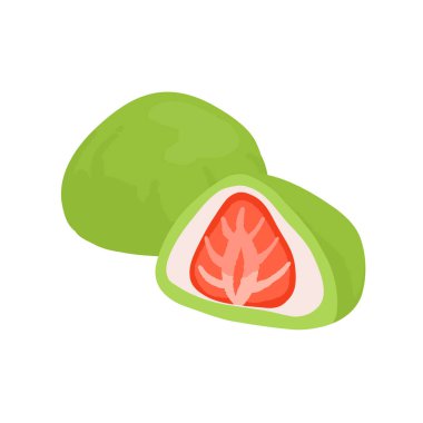 Japon matcha tatlılarıyla dolu bir vektör seti. Mochi, kirazlı krep, kremalı pasta, krep, makarna, dondurma, kirazlı turta ve çilekli kek..