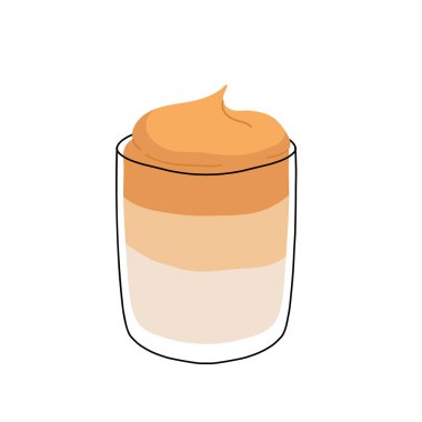 Dalgona Kahve Minimalist Vektör İllüstrasyonu. Beyaz arka planda izole edilmiş, soluk pastel renkte, trend Kore kahvesi.