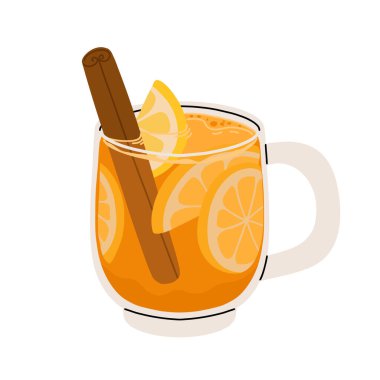 Limonlu sıcak Toddy Cocktail, tatlım, tarçın vektör çizimi. Viski, su ve beyaz arka planda izole edilmiş baharat ikonu vektörlü sıcak toddy içeceği. Sıcak sıcak içecek çizimi