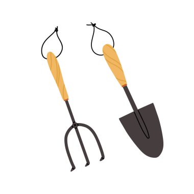 Bahçıvanlık ekipmanları ve aletleri hala yaşam vektör çizimi. Bahçe sulama kutusu, çiçekler, kürek, bitkilerle dolu saksı, beyaz arka planda izole edilmiş lastik bot ikonu.