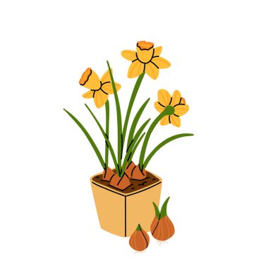 Bahçıvanlık ekipmanları ve aletleri hala yaşam vektör çizimi. Bahçe sulama kutusu, çiçekler, kürek, bitkilerle dolu saksı, beyaz arka planda izole edilmiş lastik bot ikonu.