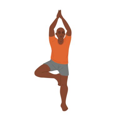 Yoga meditasyoncusu açık ve koyu tenli, gerçek erkekler yoga yapar. Farklı asanalarda düz vektör erkek karakter. Güçlü çeşitlilikte erkek yoga illüstrasyonu