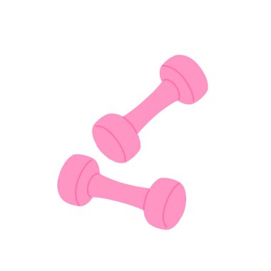 Spor egzersizi için iki dambıl. Güç eğitimi için ekipman. Ev aletleri. El çizimi renkli vektör çizimi beyaz arkaplanda izole edildi. Düz çizgi film biçimi.