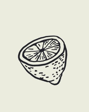 Elle çizilmiş çizilmiş çizim vektörü yarım limon, sulu narenciye meyvesi Akdeniz Dolce vita stili