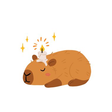 Tatlı Cadılar Bayramı kapibarası seti. Şapkalı, balkabağı kostümlü, mumlu çizgi film cadısı Capybara. Uyuyan büyük ve küçük komik kawaii hayvan vektör çizimi